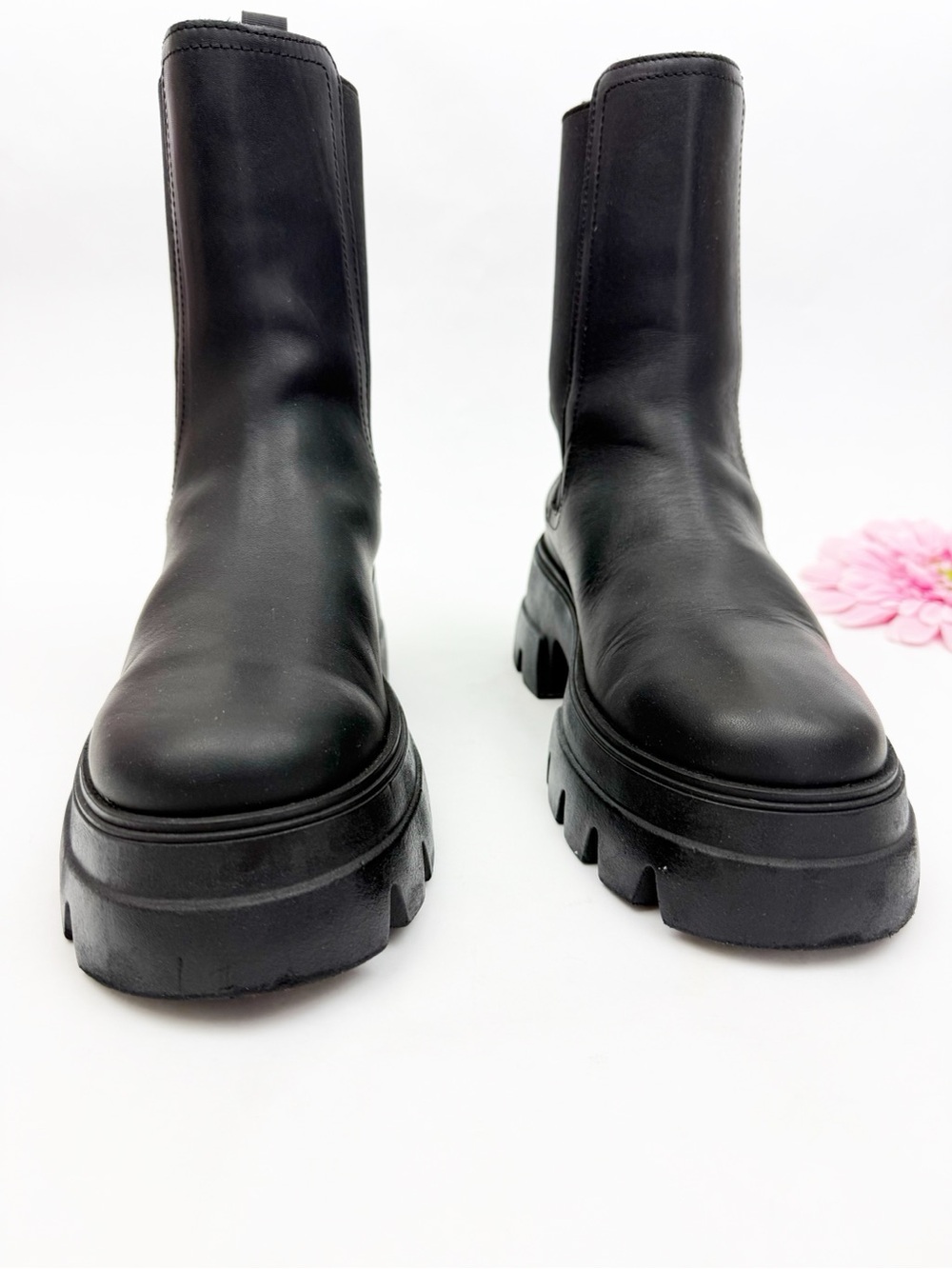 Thursday Boot Company Reign Leather Chelsea Ankle Mid Calf Boots Chunky Black - Picture 3 of 14